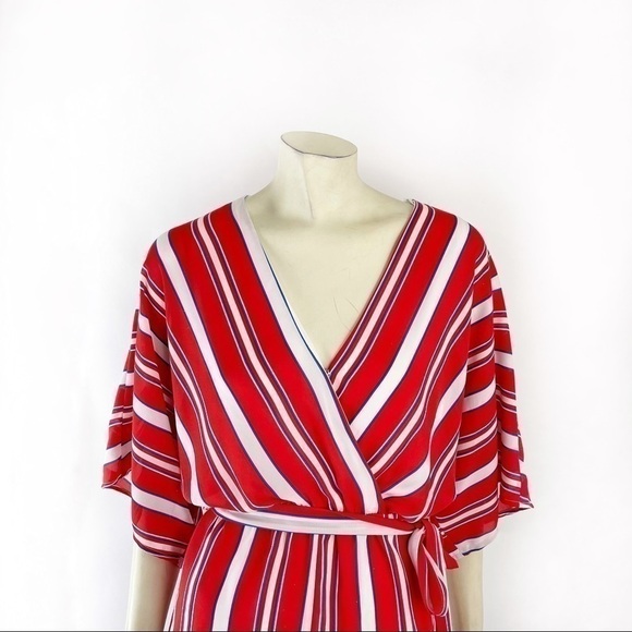 Lulus Spruce Red Multi Striped Kimono Sleeve Romper - Picture 6 of 8